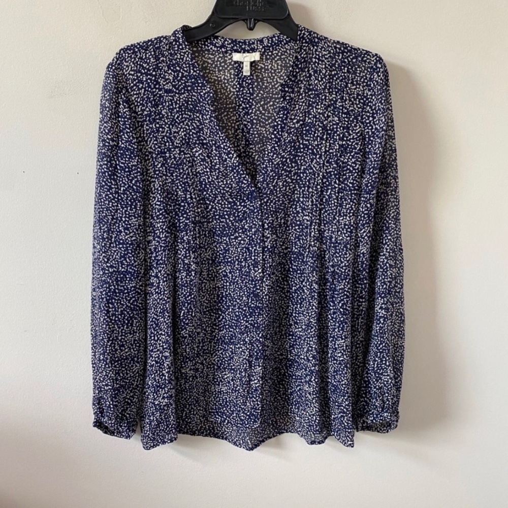 Joie Dotted Blue 100% Silk Blouse Medium